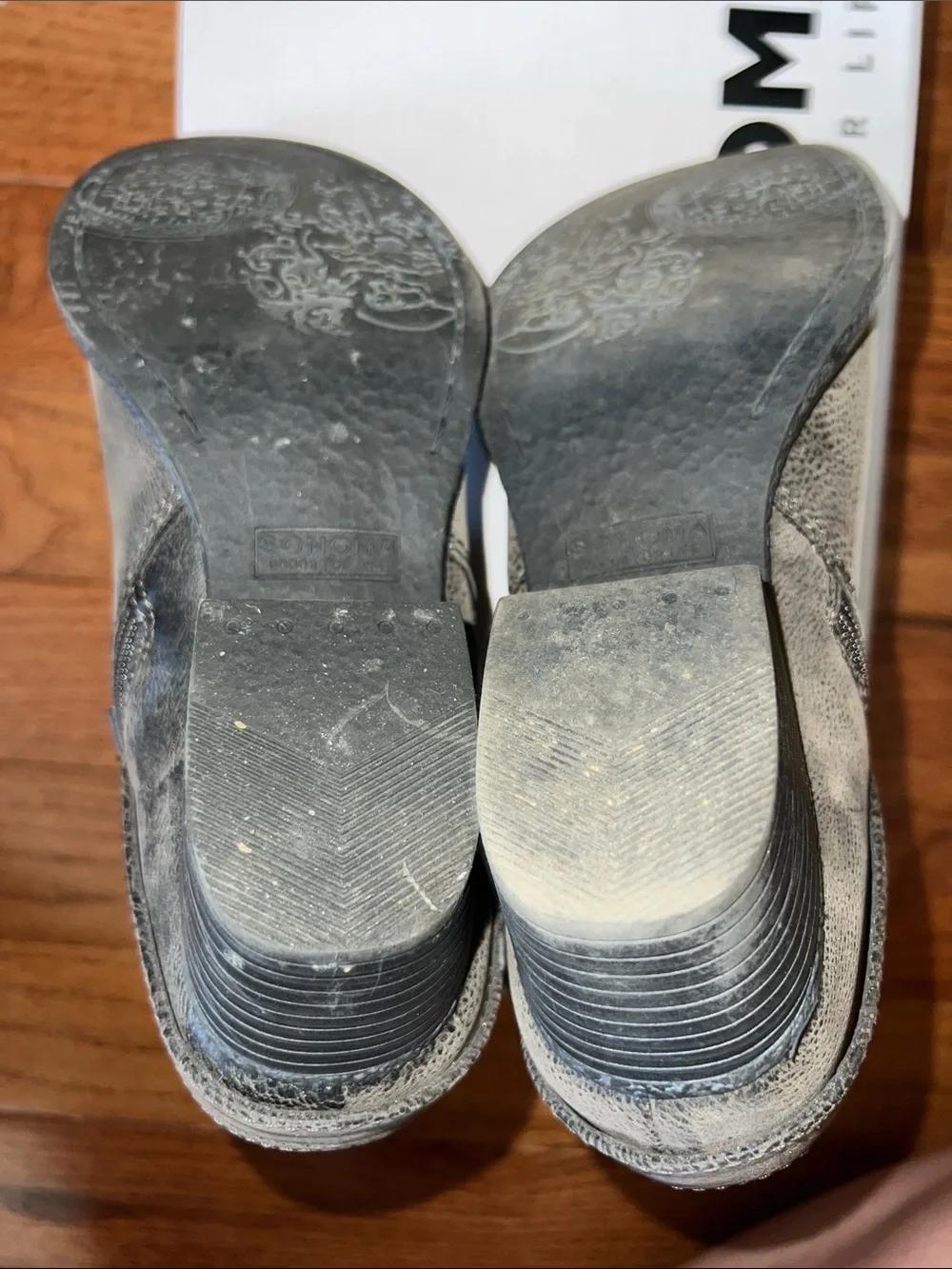 Sonoma Distressed Gray Double-Buckle Ankle Booties